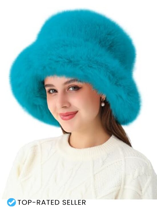 Faux Fur Bucket Hat Winter Warm Fisherman Cap Adjustable Drawstring main image 5